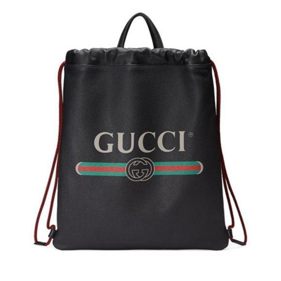 Gucci Logo-Print Drawstring Backpack in Black - Picture 2 of 10